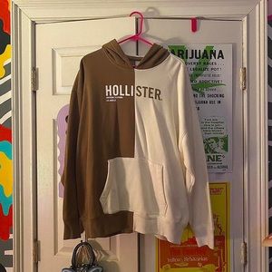 Hollister Mens Brown and White hoodie, XL